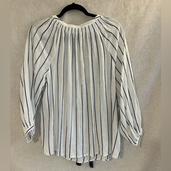 H&M LOGG White Striped V Neck Boho Top Size XS - Picture 6 of 6